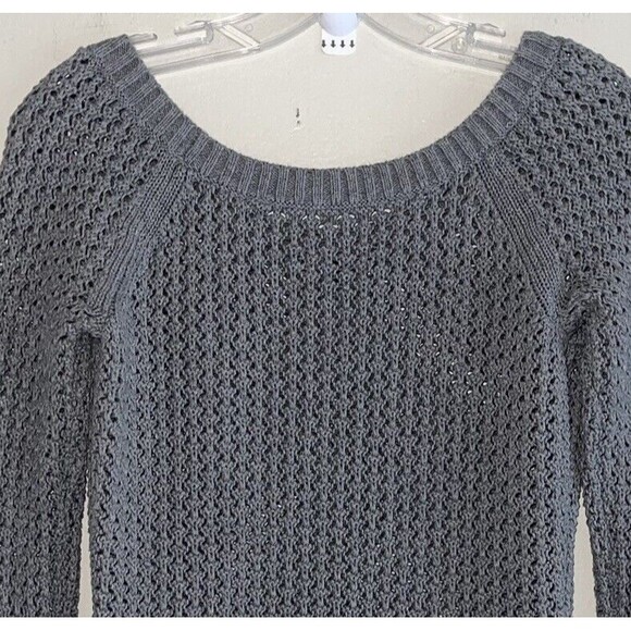 Guess Y2K Gray Sweater Top S Wide Neck Long Sleeves Open Knit Cotton Womens - Picture 7 of 8